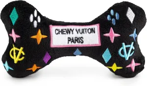 Haute Diggity Dog Black Monogram Chewy Vuiton Bone, Plush Designer Dog Toys with Interactive Squeaker, Stimulating Pet Enrichment, Machine-Washable & Safe Materials for All Breeds, Size Medium