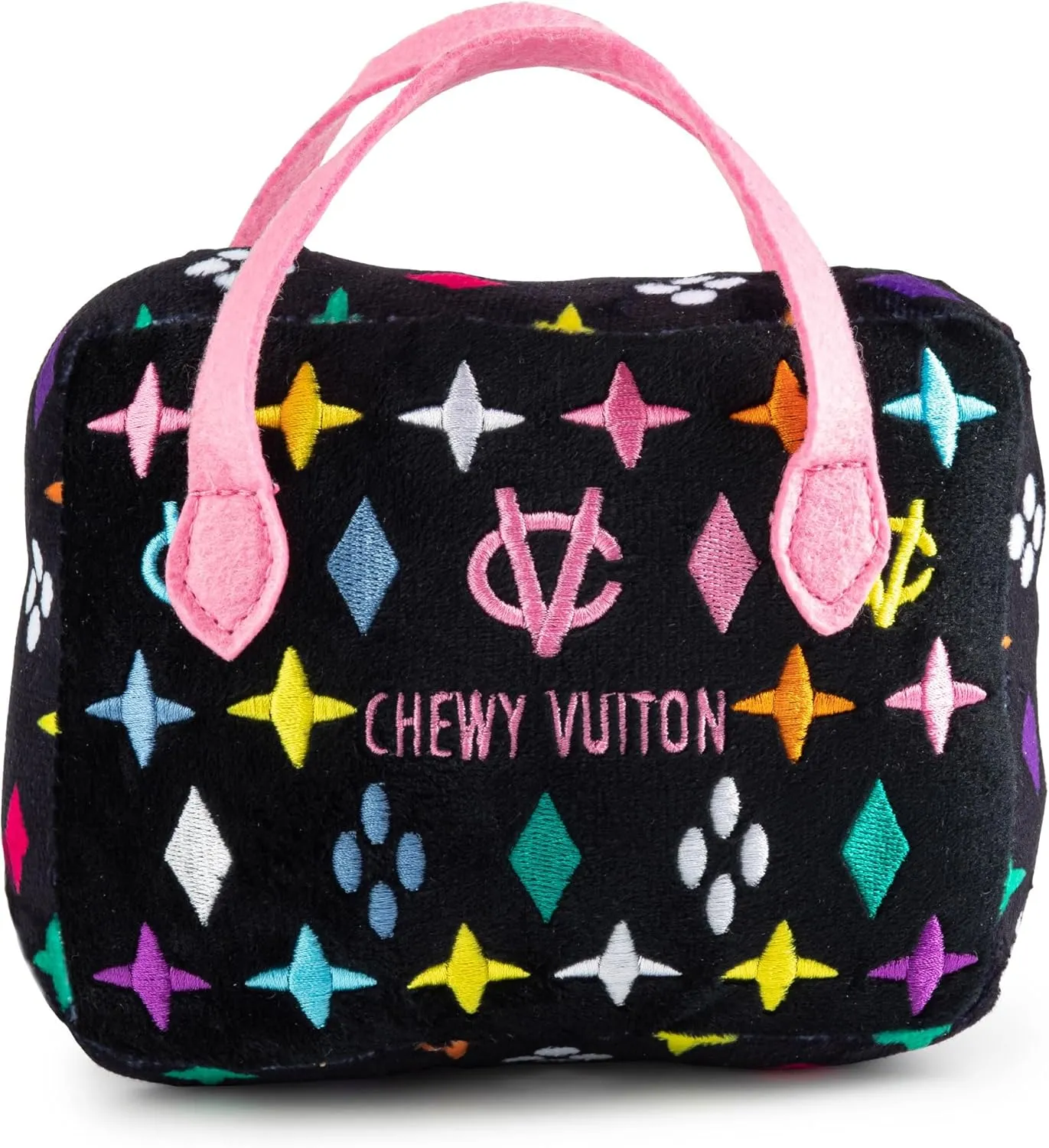 Haute Diggity Dog Black Monogram Chewy Vuiton Handbag, Plush Designer Dog Toys with Interactive Squeaker, Stimulating Pet Enrichment, Machine-Washable & Safe Materials for All Breeds, Size Medium