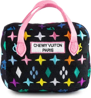 Haute Diggity Dog Black Monogram Chewy Vuiton Handbag, Plush Designer Dog Toys with Interactive Squeaker, Stimulating Pet Enrichment, Machine-Washable & Safe Materials for All Breeds, Size Medium