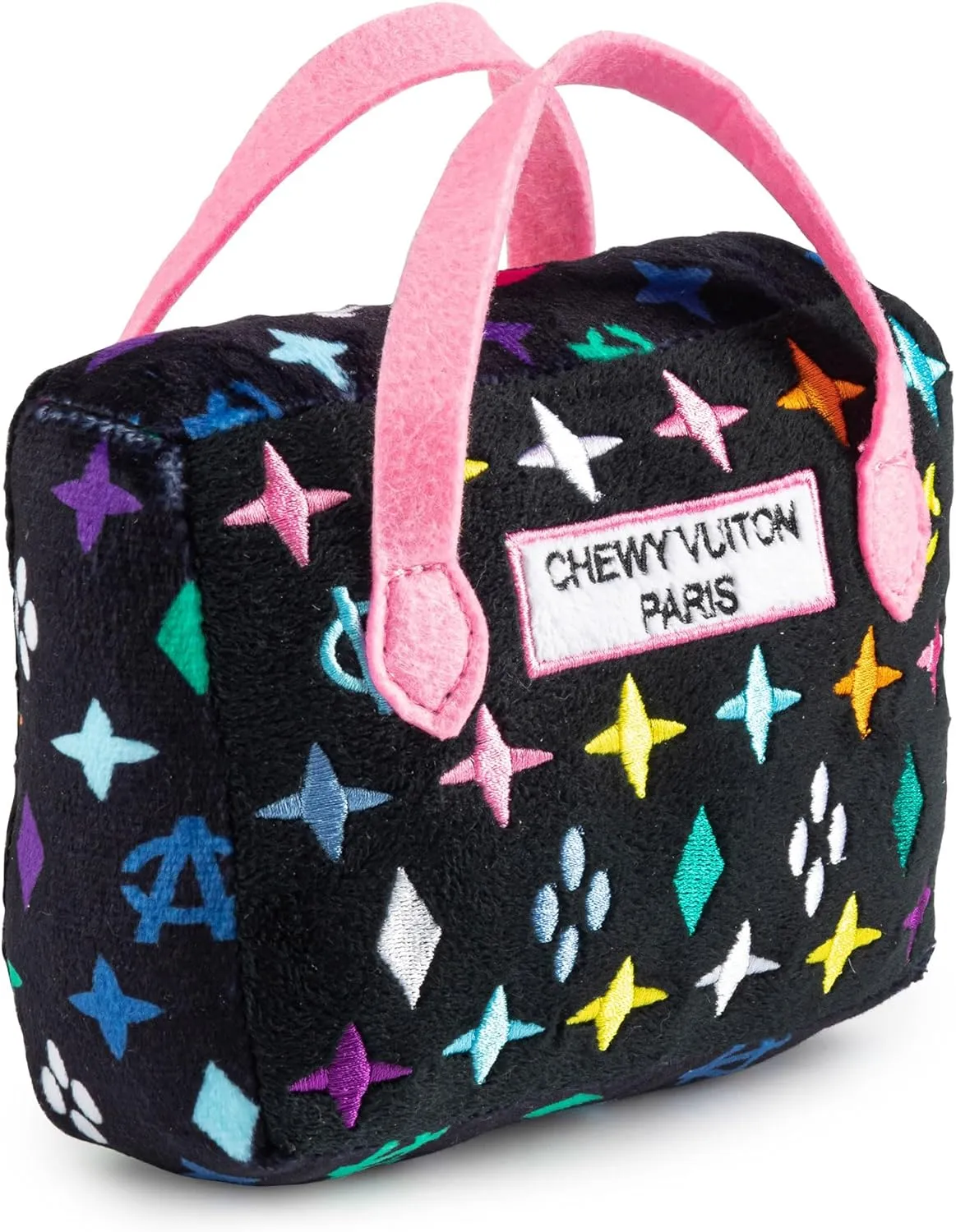 Haute Diggity Dog Black Monogram Chewy Vuiton Handbag, Plush Designer Dog Toys with Interactive Squeaker, Stimulating Pet Enrichment, Machine-Washable & Safe Materials for All Breeds, Size Medium
