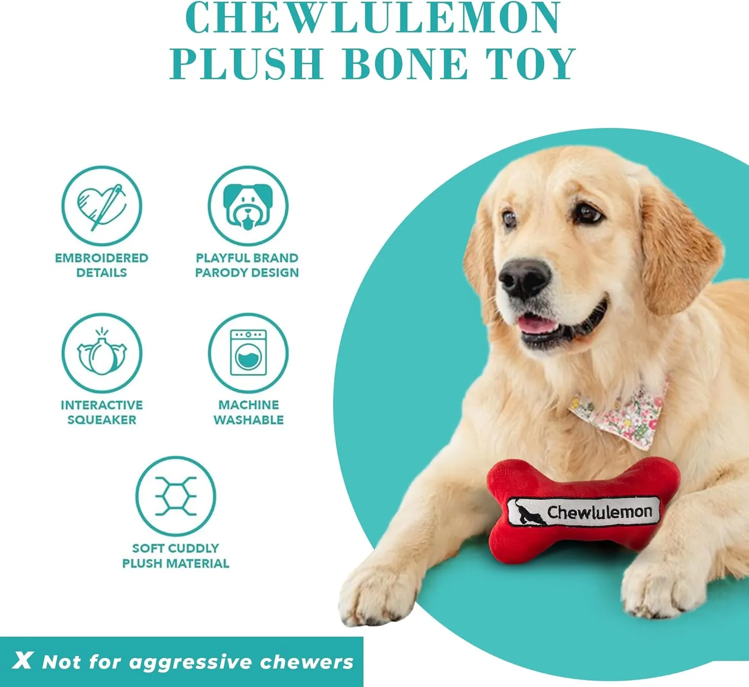 Haute Diggity Dog Chewlulemon Bone, Plush Designer Dog Toys with Interactive Squeaker, Stimulating Pet Enrichment, Machine-Washable & Safe Materials for All Breeds, One Size