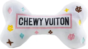 Haute Diggity Dog Chewy Vuiton White Bone, Plush Designer Dog Toys with Interactive Squeaker, Stimulating Pet Enrichment, Machine-Washable & Safe Materials for All Breeds, Size Large