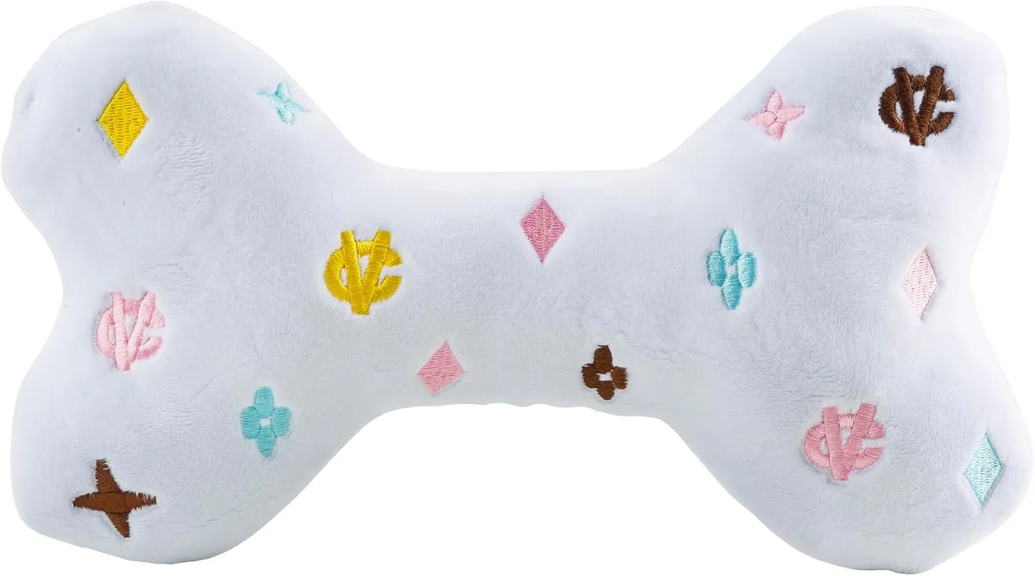 Haute Diggity Dog Chewy Vuiton White Bone, Plush Designer Dog Toys with Interactive Squeaker, Stimulating Pet Enrichment, Machine-Washable & Safe Materials for All Breeds, Size Large