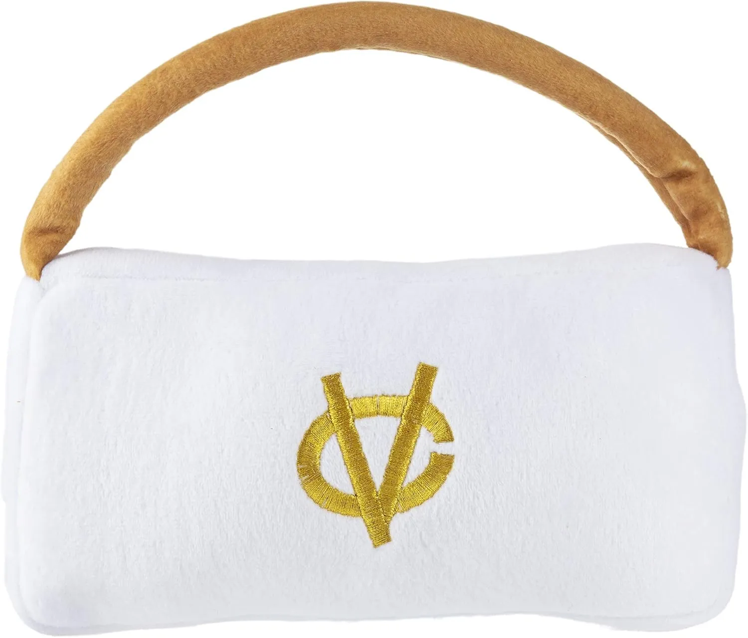 Haute Diggity Dog Chewy Vuiton White Purse, Plush Designer Dog Toys with Interactive Squeaker, Stimulating Pet Enrichment, Machine-Washable & Safe Materials for All Breeds, Size Large