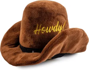 Haute Diggity Dog Cowboy Hat Plush Dog Toy for Medium & Large Dogs, Western-Inspired Stuffed Dog Toys with Interactive Squeaker, Mesh Lining, Machine-Washable, Durable & Safe, One Size, Brown