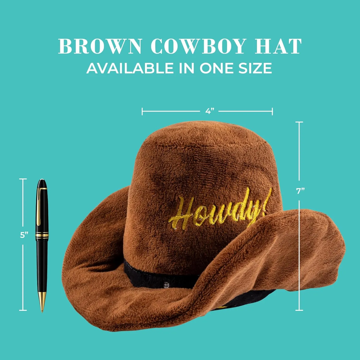 Haute Diggity Dog Cowboy Hat Plush Dog Toy for Medium & Large Dogs, Western-Inspired Stuffed Dog Toys with Interactive Squeaker, Mesh Lining, Machine-Washable, Durable & Safe, One Size, Brown