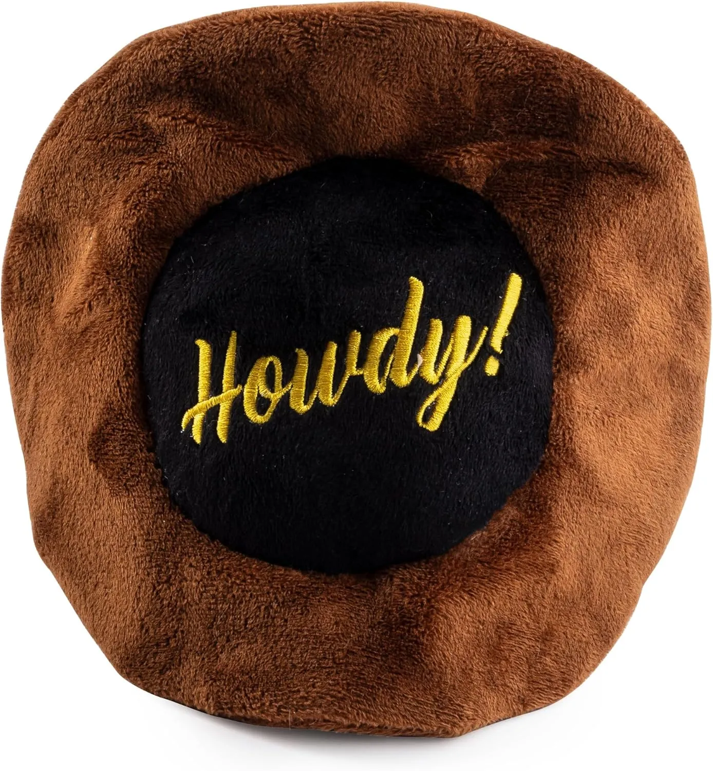 Haute Diggity Dog Cowboy Hat Plush Dog Toy for Medium & Large Dogs, Western-Inspired Stuffed Dog Toys with Interactive Squeaker, Mesh Lining, Machine-Washable, Durable & Safe, One Size, Brown