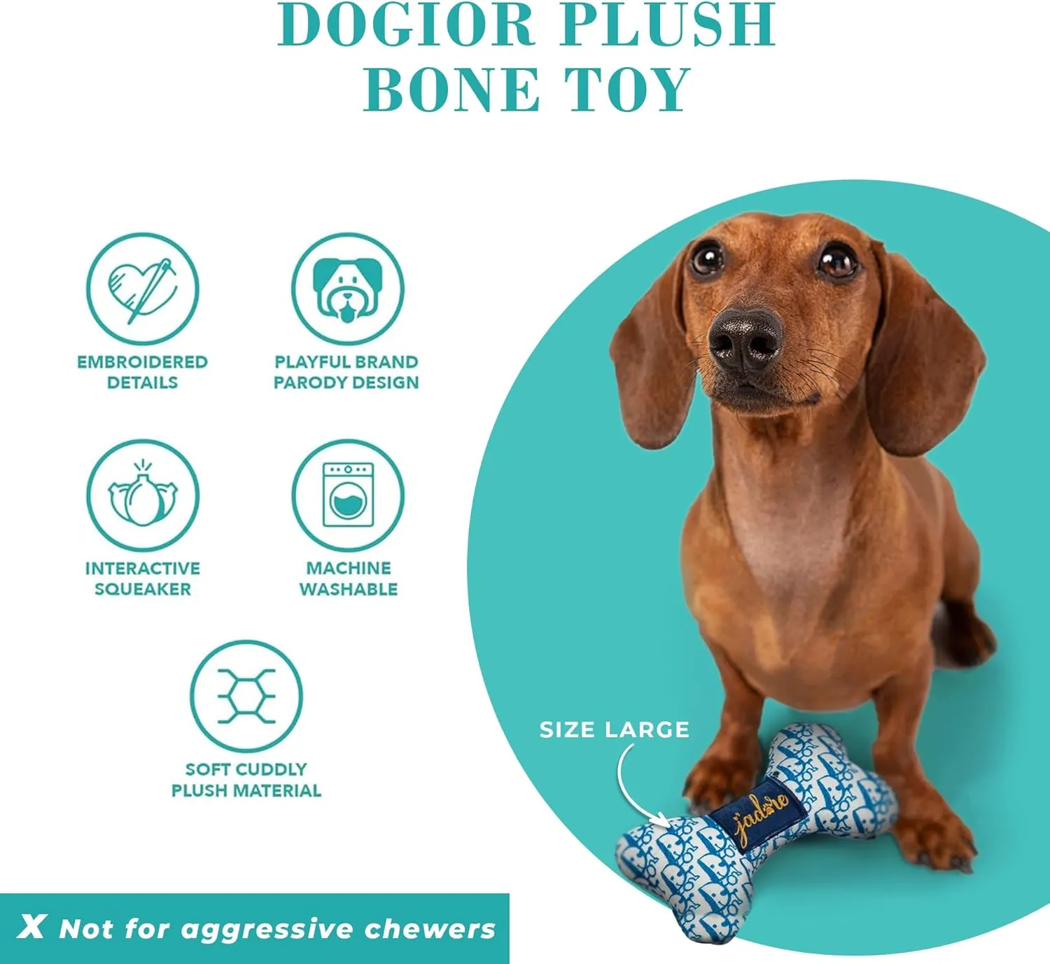 Haute Diggity Dog Dogior Bone, Plush Designer Dog Toys with Interactive Squeaker, Stimulating Pet Enrichment, Machine-Washable & Safe Materials for All Breeds, Size Medium