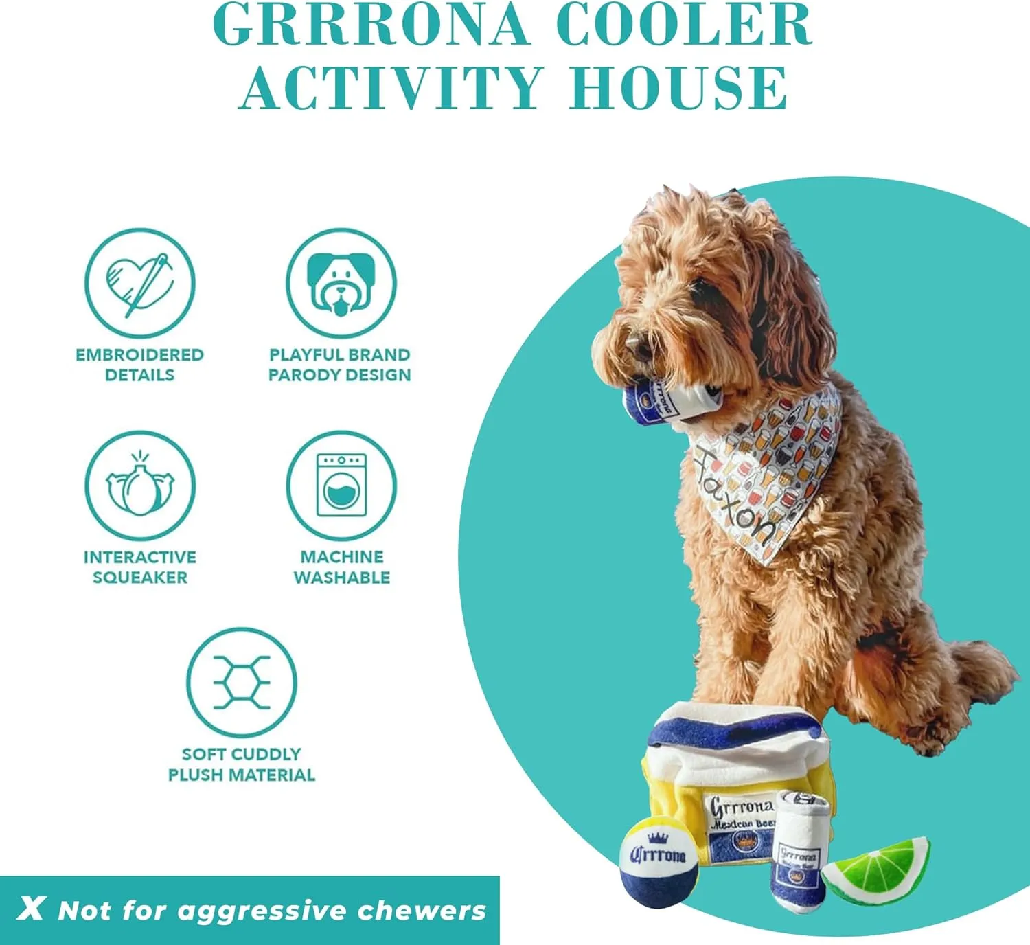 Haute Diggity Dog Grrrona Cooler Activity House, Plush Designer Dog Toys with Interactive Squeaker, Stimulating Pet Enrichment, Machine-Washable & Safe Materials for All Breeds, One Size