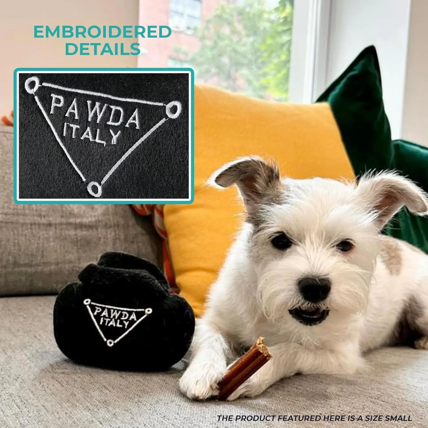 Haute Diggity Dog Pawda Handbag, Plush Designer Dog Toys with Interactive Squeaker, Stimulating Pet Enrichment, Machine-Washable & Safe Materials for All Breeds, Size Medium