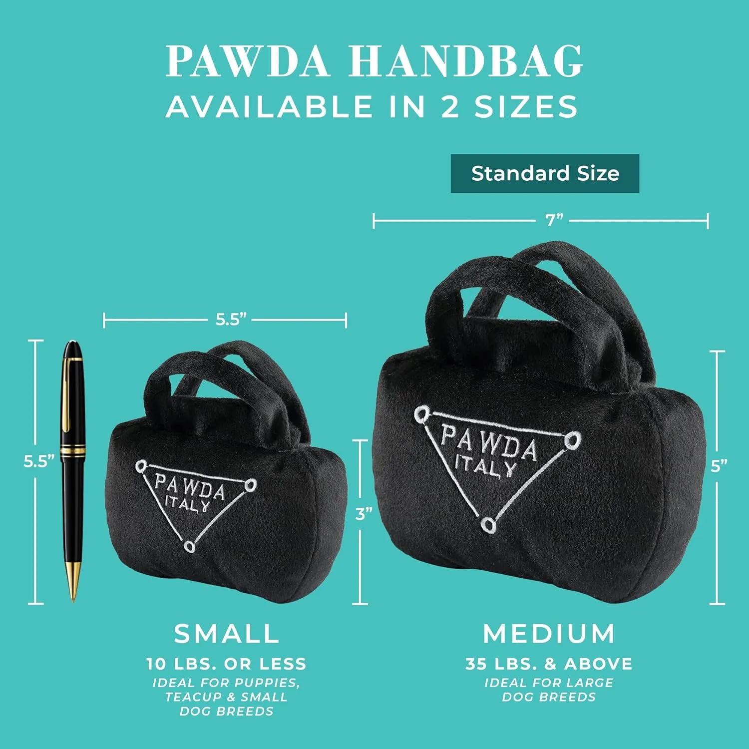 Haute Diggity Dog Pawda Handbag, Plush Designer Dog Toys with Interactive Squeaker, Stimulating Pet Enrichment, Machine-Washable & Safe Materials for All Breeds, Size Medium