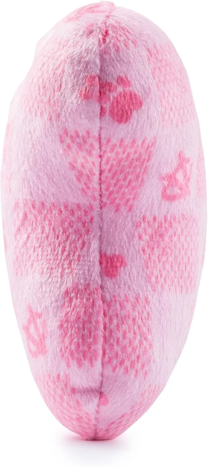 Haute Diggity Dog Pink Checker Chewy Vuiton Bone, Plush Designer Dog Toys with Interactive Squeaker, Stimulating Pet Enrichment, Machine-Washable & Safe Materials for All Breeds, Size Medium