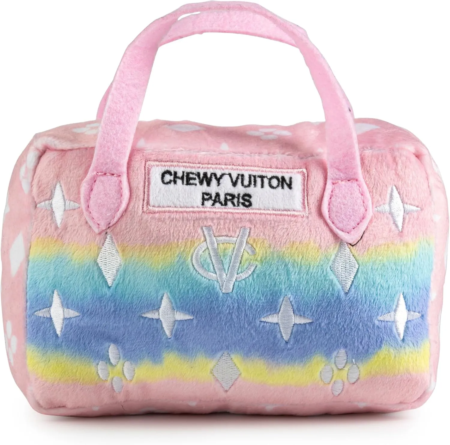 Haute Diggity Dog Pink Ombre Chewy Vuiton Handbag, Plush Designer Dog Toys with Interactive Squeaker, Stimulating Pet Enrichment, Machine-Washable & Safe Materials for All Breeds, Size Medium
