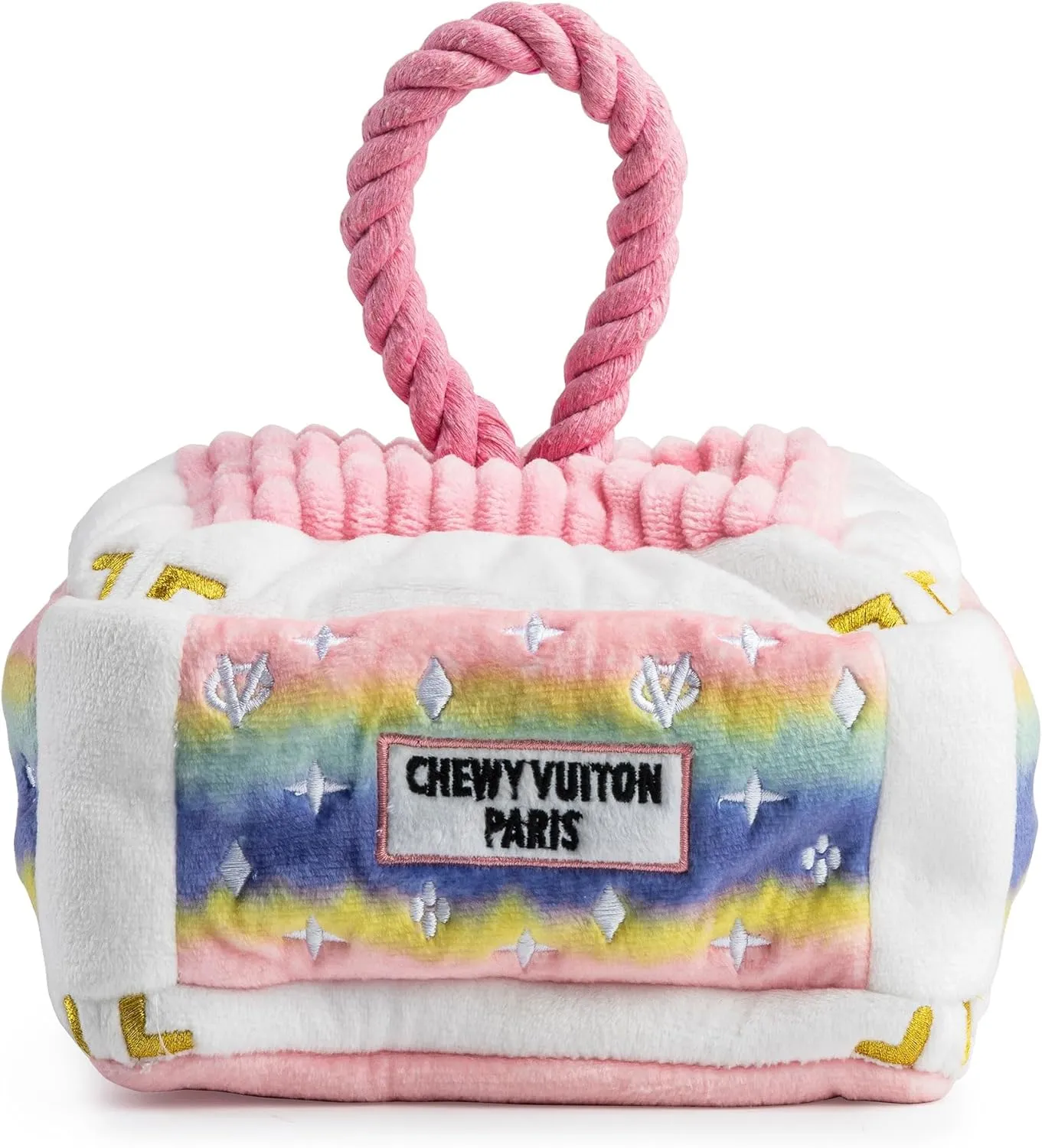 Haute Diggity Dog Pink Ombre Chewy Vuiton Trunk, Plush Designer Dog Toys with Interactive Squeaker, Stimulating Pet Enrichment, Machine-Washable & Safe Materials for All Breeds