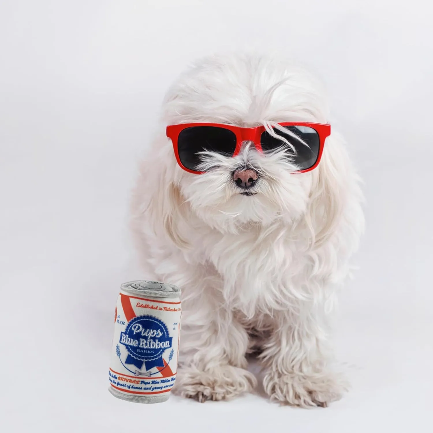 Haute Diggity Dog Pups Blue Ribbon Beer Can, Plush Designer Dog Toys with Interactive Squeaker, Stimulating Pet Enrichment, Machine-Washable & Safe Materials for All Breeds, One Size