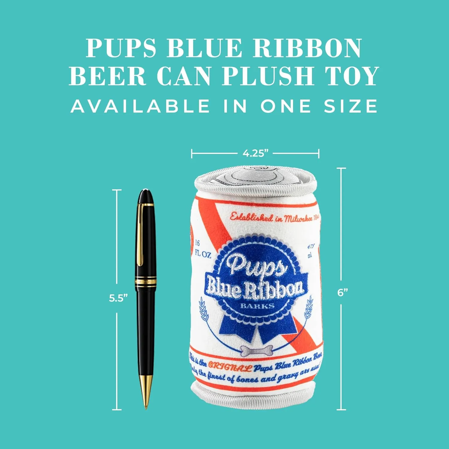 Haute Diggity Dog Pups Blue Ribbon Beer Can, Plush Designer Dog Toys with Interactive Squeaker, Stimulating Pet Enrichment, Machine-Washable & Safe Materials for All Breeds, One Size