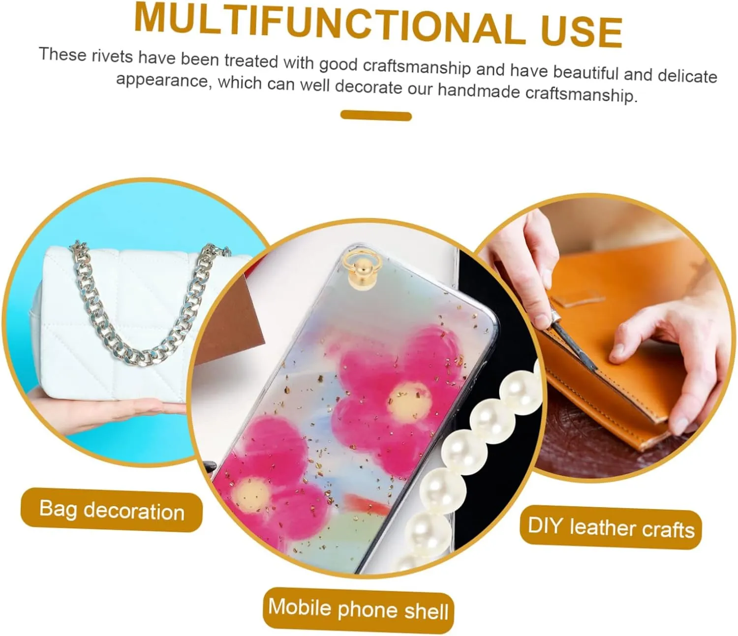 HAWILLOSCH 20 Sets Belt Monk Buckle Round Purse Rivet DIY Luggage Nails Upholstery Buttons Studs Screws Belt Screws Leathercraft Screws Nail DIY Purse Bag Copper Golden