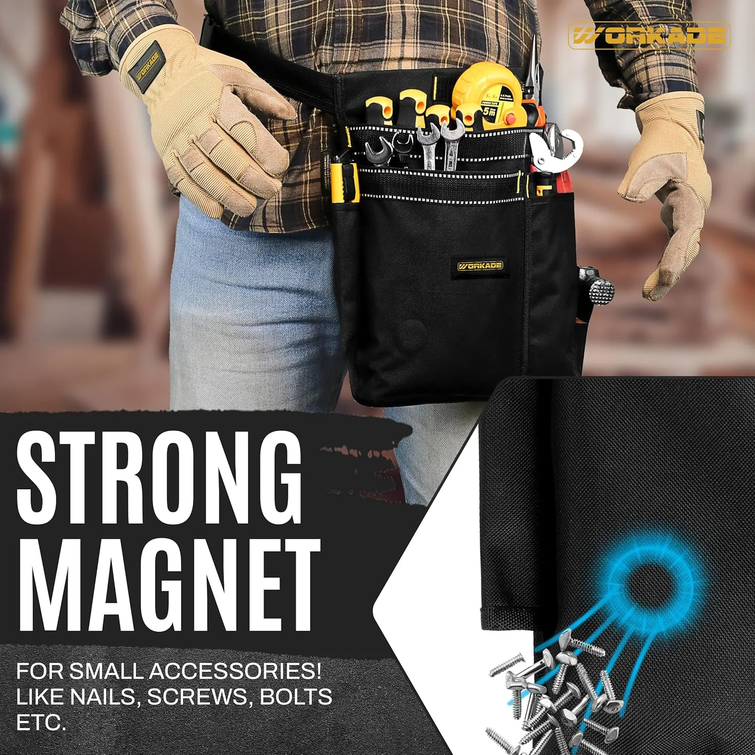 Heavy Duty 8-Pockets Single Side Tool Belt for Men & Women – Black Double-Layered Cordura Tool Bags/Pouches, Adjustable Quick-Release Buckle Tool Belt for Electrician, Carpenter, Plumber.