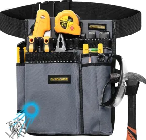 Heavy Duty 8-Pockets Single Side Tool Belt for Men & Women – Black Double-Layered Cordura Tool Bags/Pouches, Adjustable Quick-Release Buckle Tool Belt for Electrician, Carpenter, Plumber.