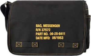 Heavyweight Canvas Classic Messenger Bag With Stencil Crossbody Shoulder Bag, Black