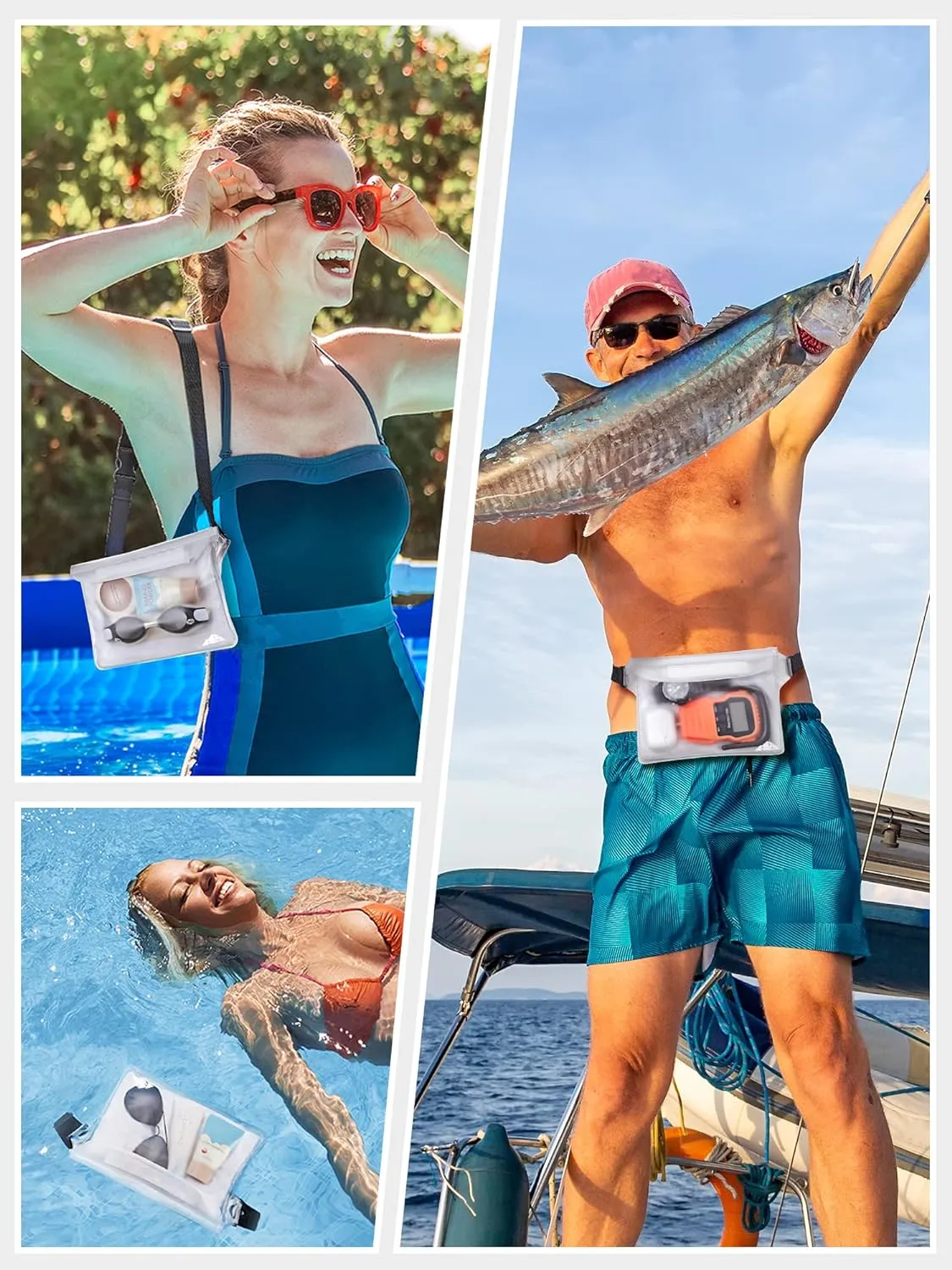 HEETA Waterproof Fanny Pack, Waterproof Pouch Dry Bag 2/3/4 Pack for Phone, Adjustable Waist Strap and Screen Touch Sensitive for Swimming Kayaking Boating Beach Fishing Diving Surfing Accessories