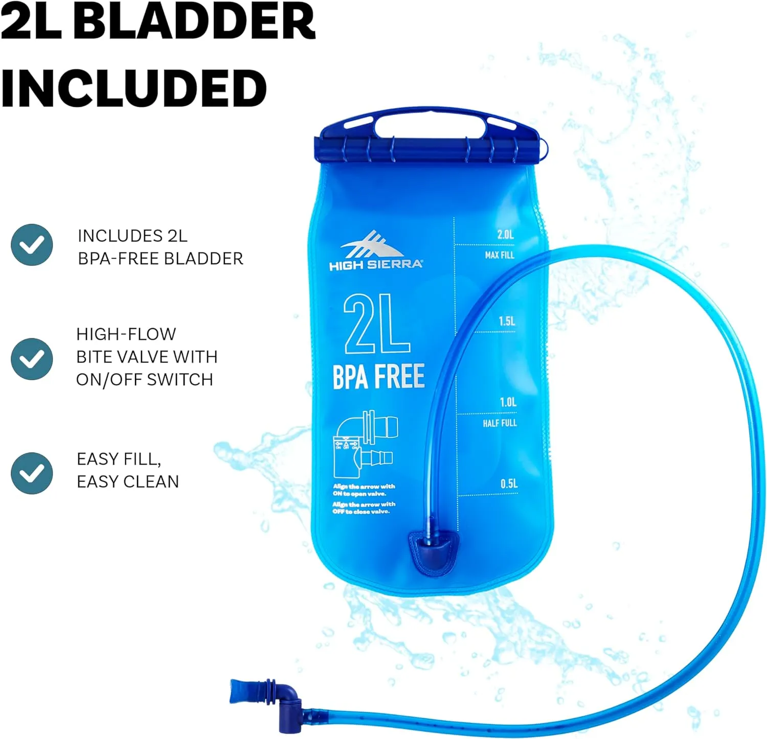 High Sierra Hydrahike 2.0 Hydration Backpack with 2L Water Bladder for Running, Hiking, Camping, or Cycling
