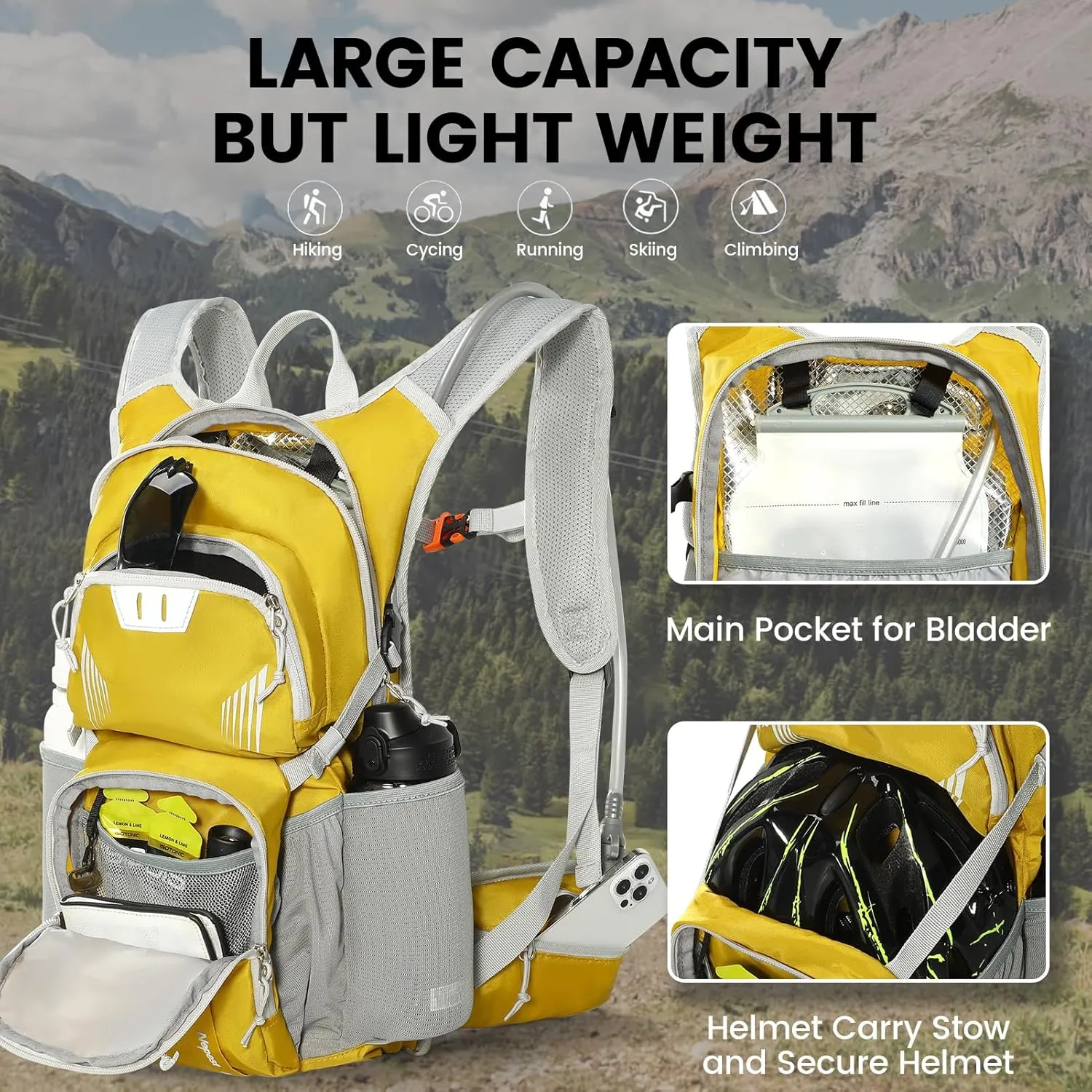 Hiking Backpack with 3L Water Bladder, 18L Hydration Pack Backpack for Women & Men, Lightweight Day Pack, Hydropack for Hiking, Cycling