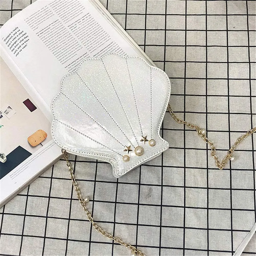 Hologram Laser Shell Shoulder Bags Pearl Cross-body Chain Purse Bags for Womens