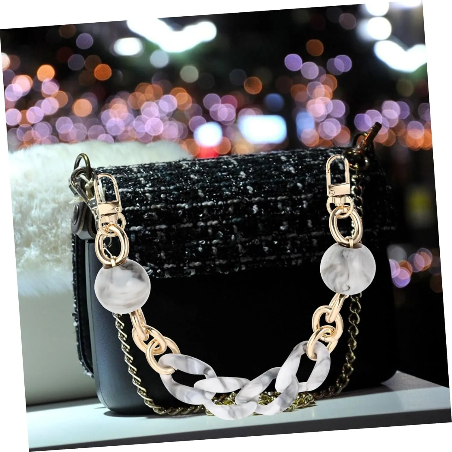 HOMSFOU Fashionable Handbag Strap Baroque Pattern Acrylic Chain Replacement Purse Belt