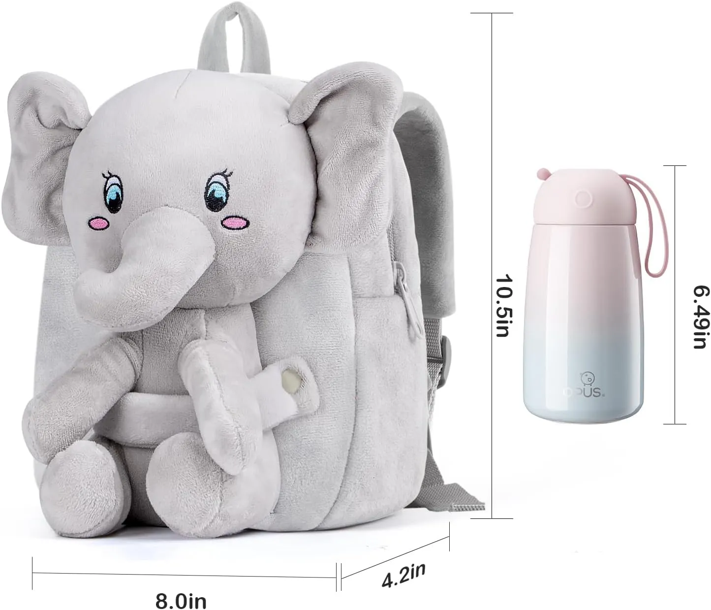 HONGTEYA Toddler Backpack Plush Backpack for Kids Soft Mini Backpack for Girls Animal Elephanet Doll Toys Birthday Easter Christmas kids for Age 1 2 3 4 5