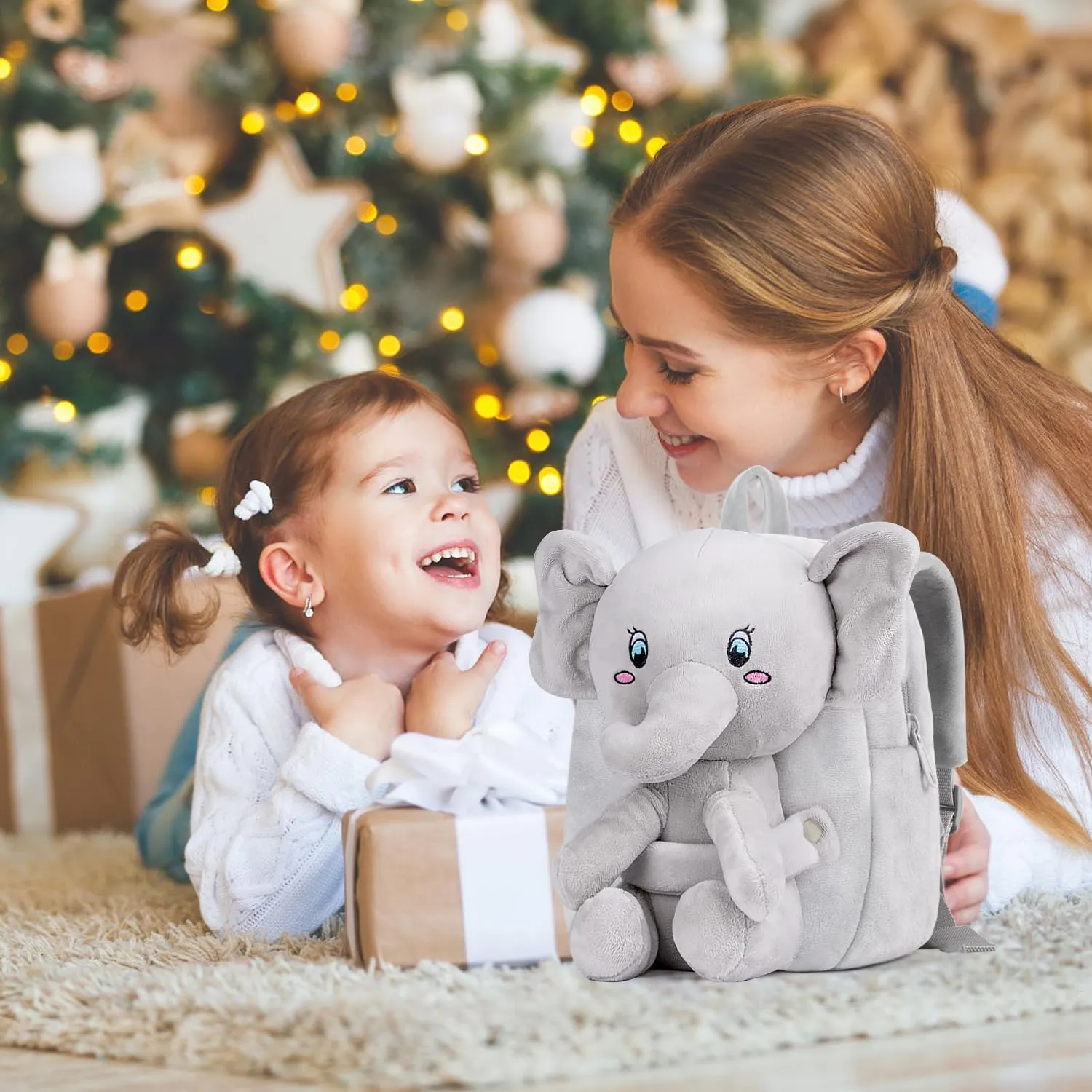 HONGTEYA Toddler Backpack Plush Backpack for Kids Soft Mini Backpack for Girls Animal Elephanet Doll Toys Birthday Easter Christmas kids for Age 1 2 3 4 5