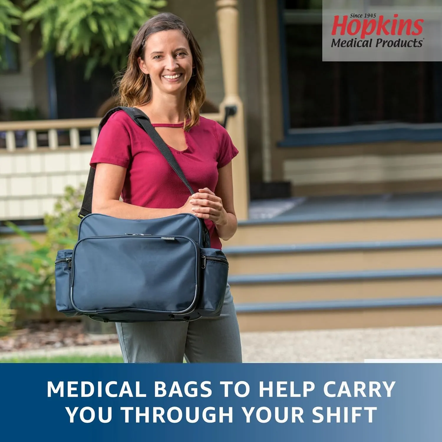 Hopkins Medical Products Home Health Shoulder Bag, 600D Waterproof Exterior, Large Storage Compartments, Removable Adjustable Shoulder Strap, 14x11.5x8