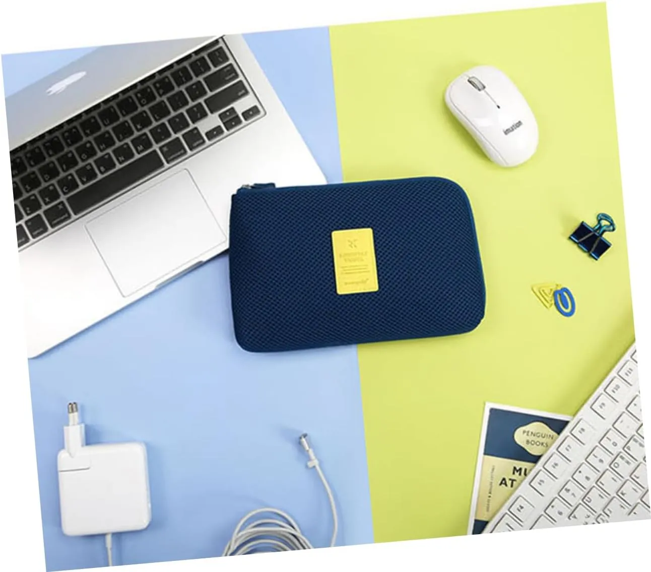 Housoutil Data Cable Digital Size Earthquake Cosmetic Large Charger Storage Blue Anti Travel Bag, Navy, Size 2