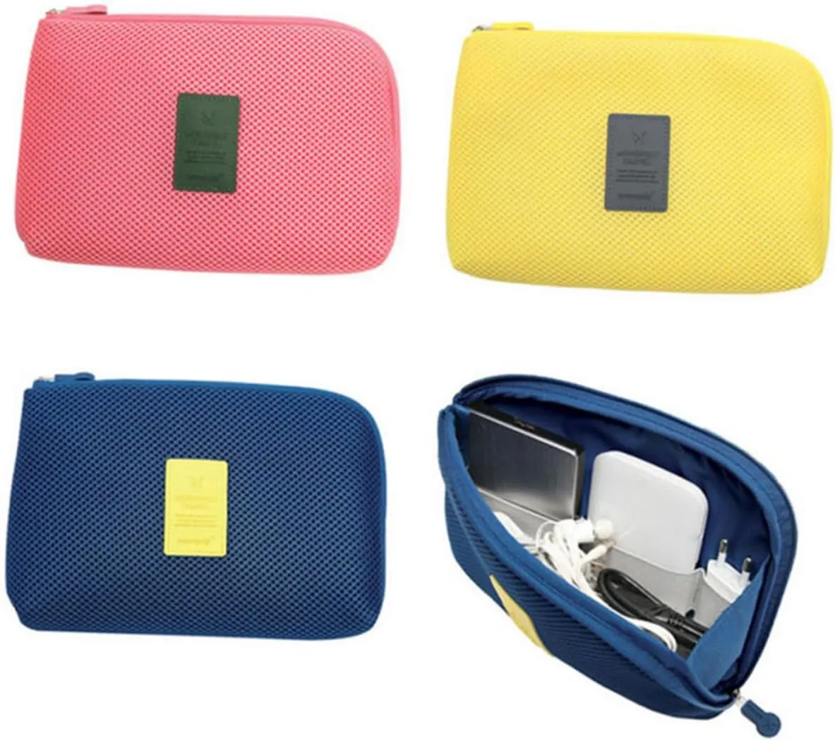Housoutil Data Cable Digital Size Earthquake Cosmetic Large Charger Storage Blue Anti Travel Bag, Navy, Size 2