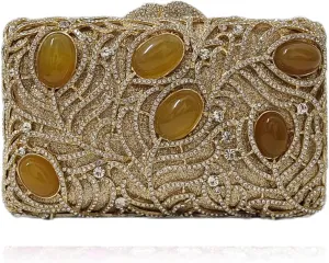 HUANG ZHUANG Agate Stones Evening Bag Women Luxury Crystal Clutch Glitter Rhinestone Purses for Party Wedding(White)
