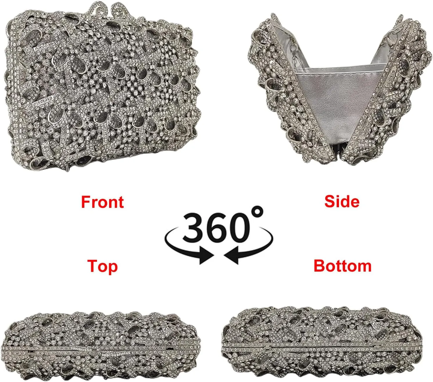 HUANG ZHUANG Bling Elegant Crystal Clutch Purse Luxury Rhinestone Evening Bag Prom Women Party Wedding Handbag