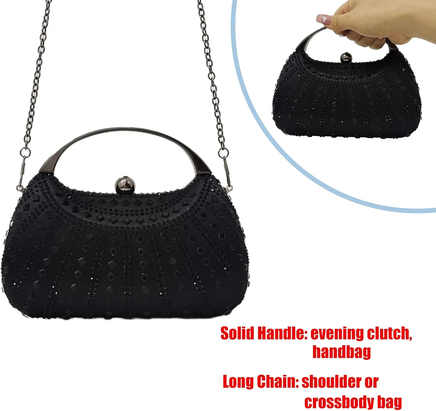 HUANG ZHUANG Elegant Crystal Clutch Rhinestone Handbags For Women Party Purse Wedding Prom Sparkly Bag