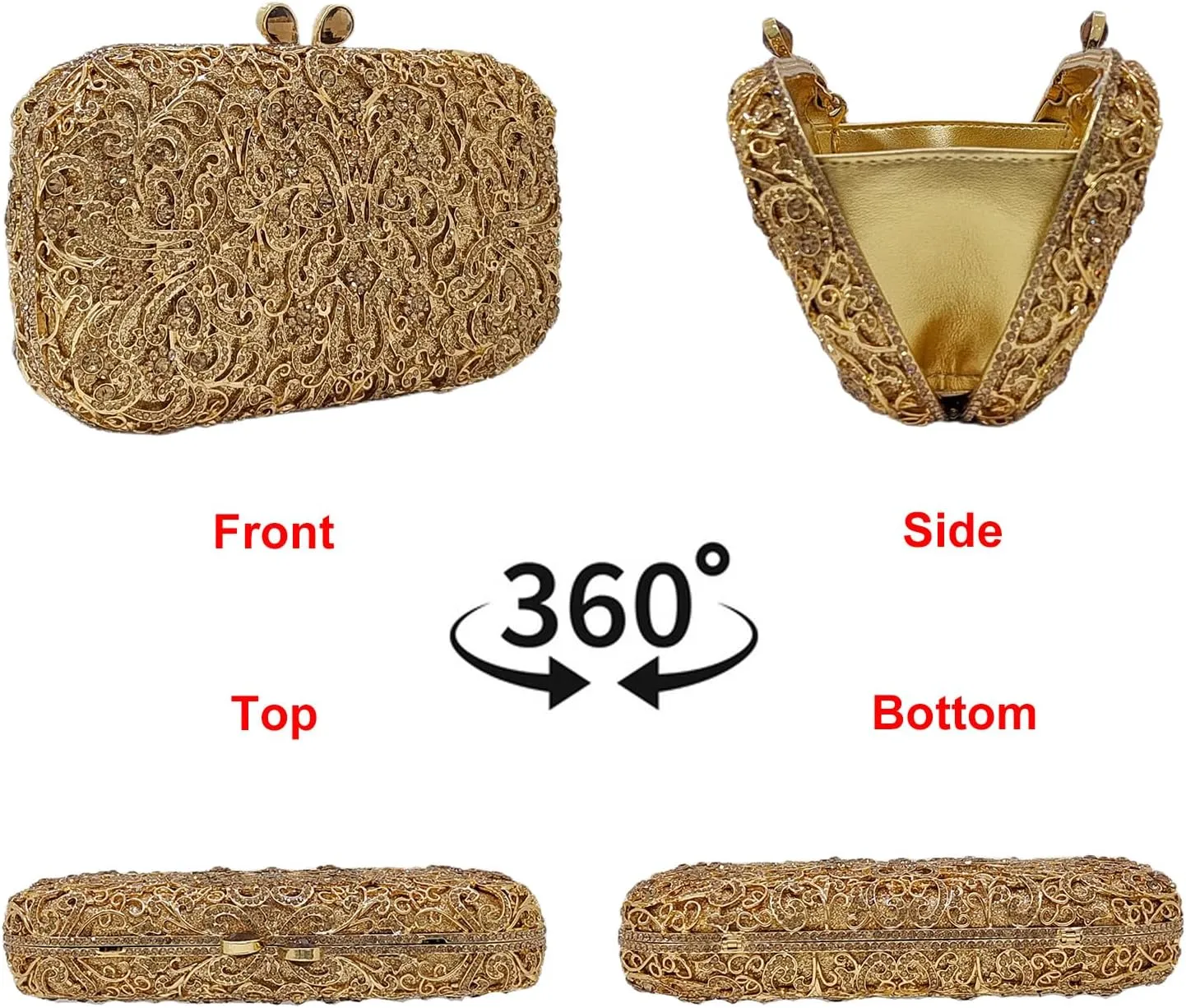 HUANG ZHUANG Luxury Crystal Clutch Women Glitter Rhinestone Evening Bag for Party Purse Wedding Handbag