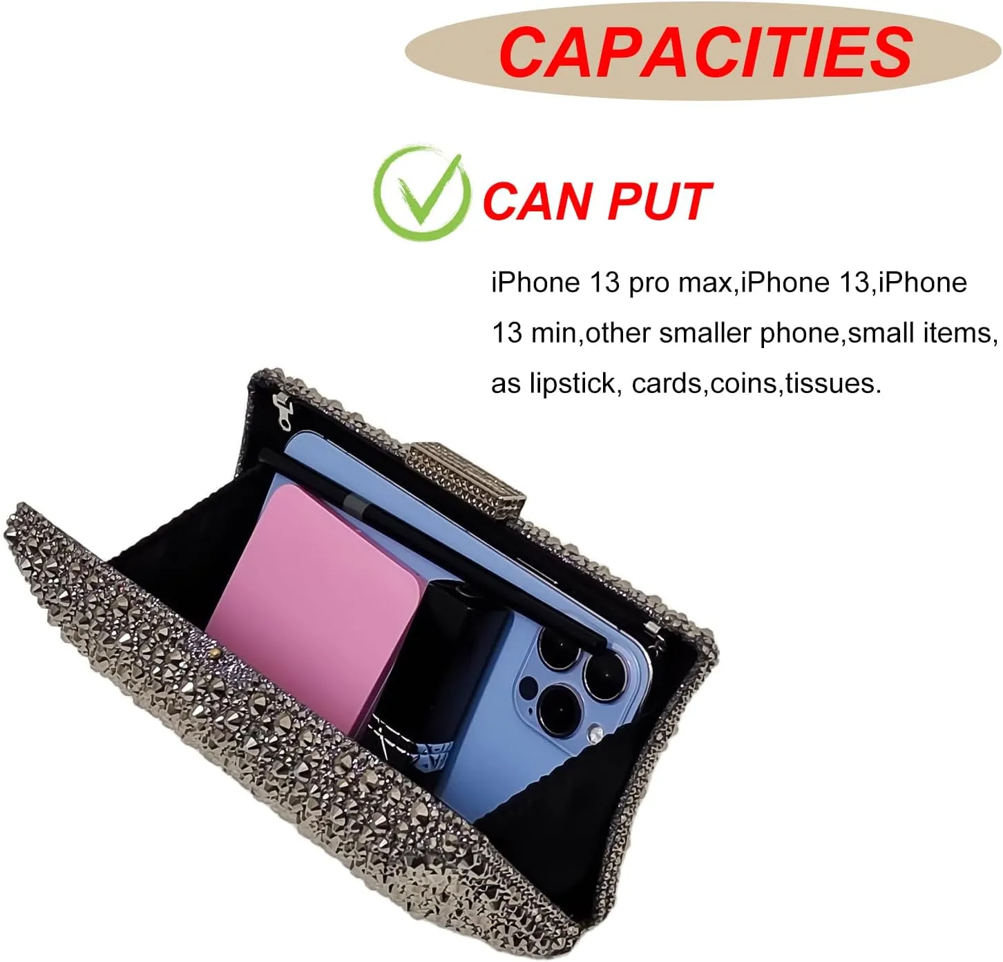 HUANG ZHUANG Sparkly Elegant Crystal Clutch Solid Rhinestone Handbags For Women Party Purse Bridal Prom Bag