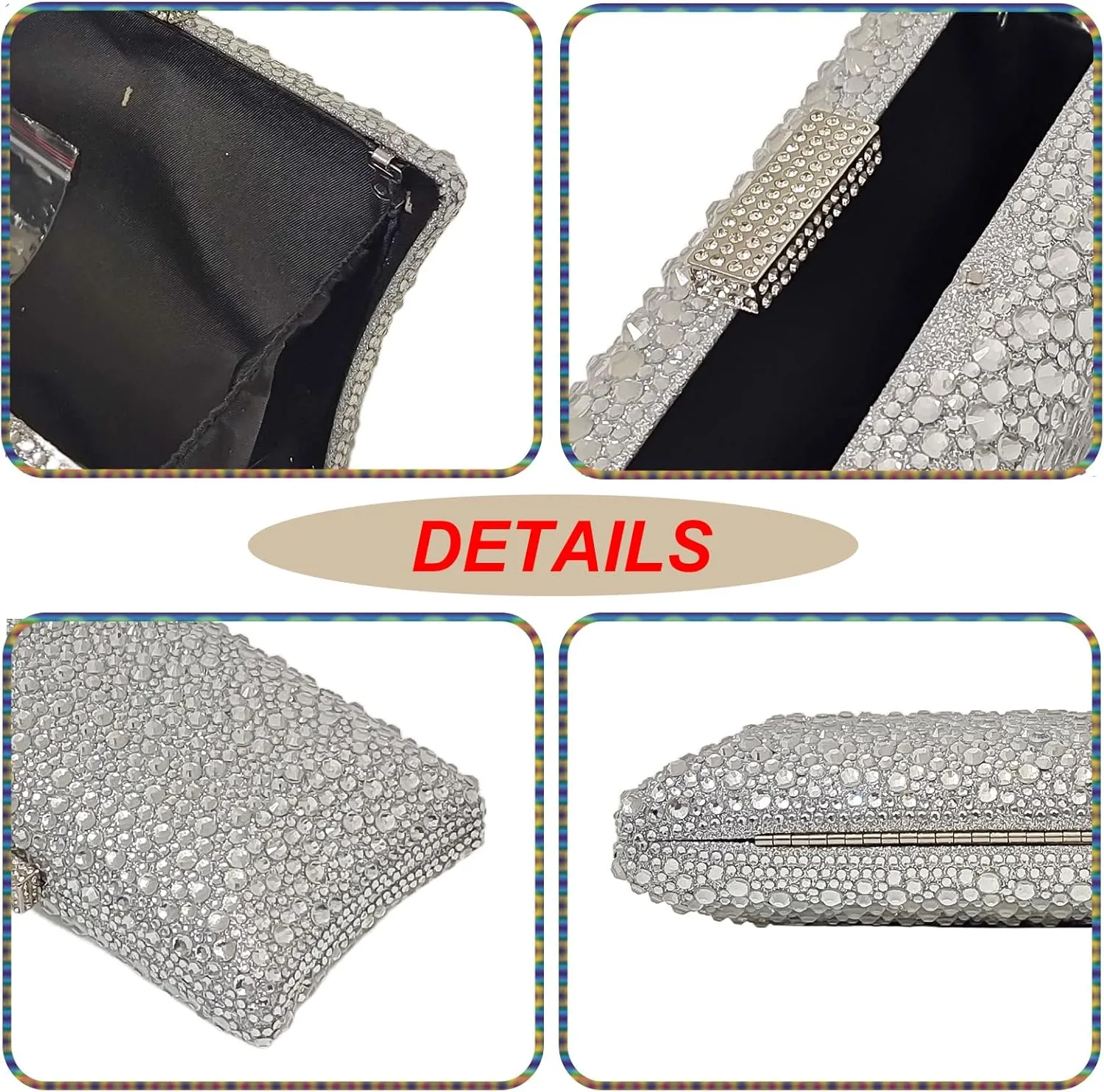 HUANG ZHUANG Sparkly Elegant Crystal Clutch Solid Rhinestone Handbags For Women Party Purse Bridal Prom Bag