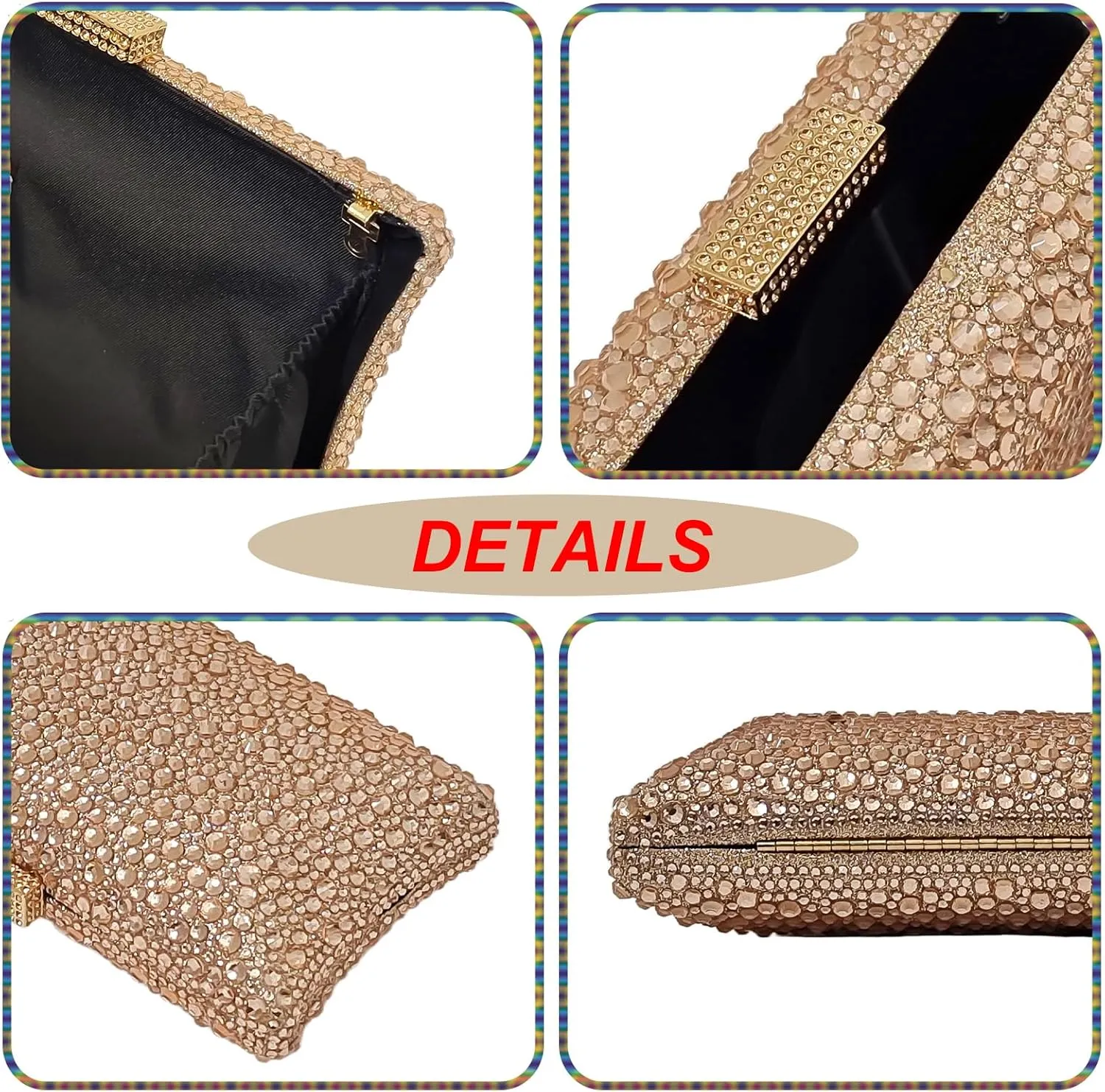 HUANG ZHUANG Sparkly Elegant Crystal Clutch Solid Rhinestone Handbags For Women Party Purse Bridal Prom Bag