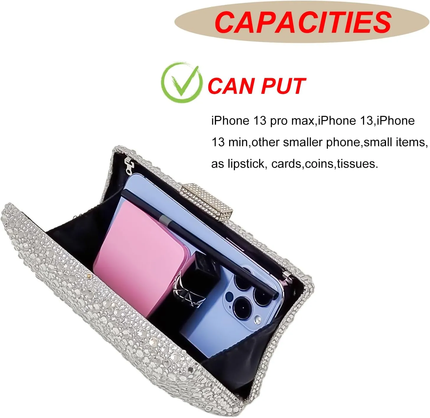 HUANG ZHUANG Sparkly Elegant Crystal Clutch Solid Rhinestone Handbags For Women Party Purse Bridal Prom Bag