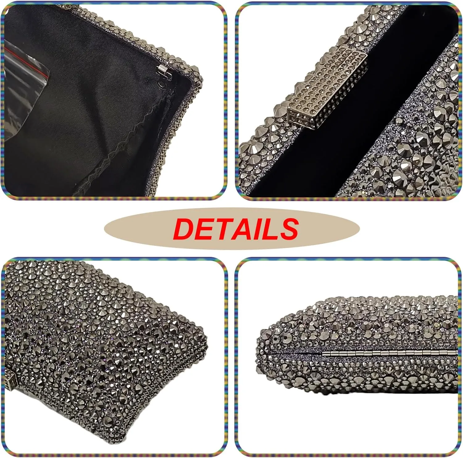 HUANG ZHUANG Sparkly Elegant Crystal Clutch Solid Rhinestone Handbags For Women Party Purse Bridal Prom Bag