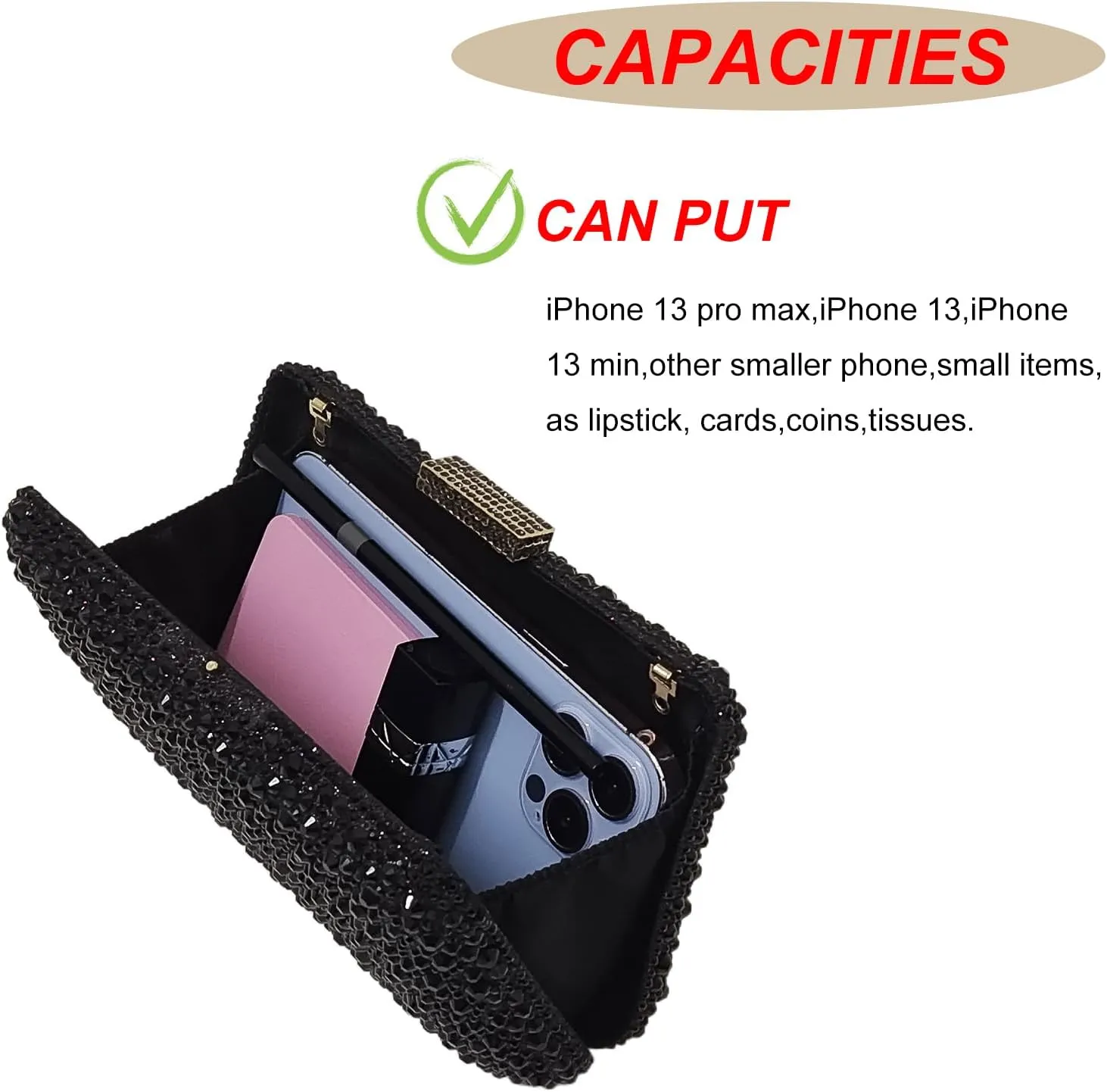 HUANG ZHUANG Women Evening Handbag Sparkly Rhinestone Clutch Handbags Crystal Purse Gem Party Purse Wedding Evening Bag