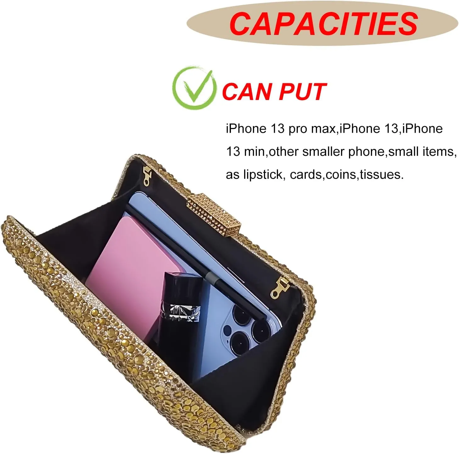 HUANG ZHUANG Women Evening Handbag Sparkly Rhinestone Clutch Handbags Crystal Purse Gem Party Purse Wedding Evening Bag