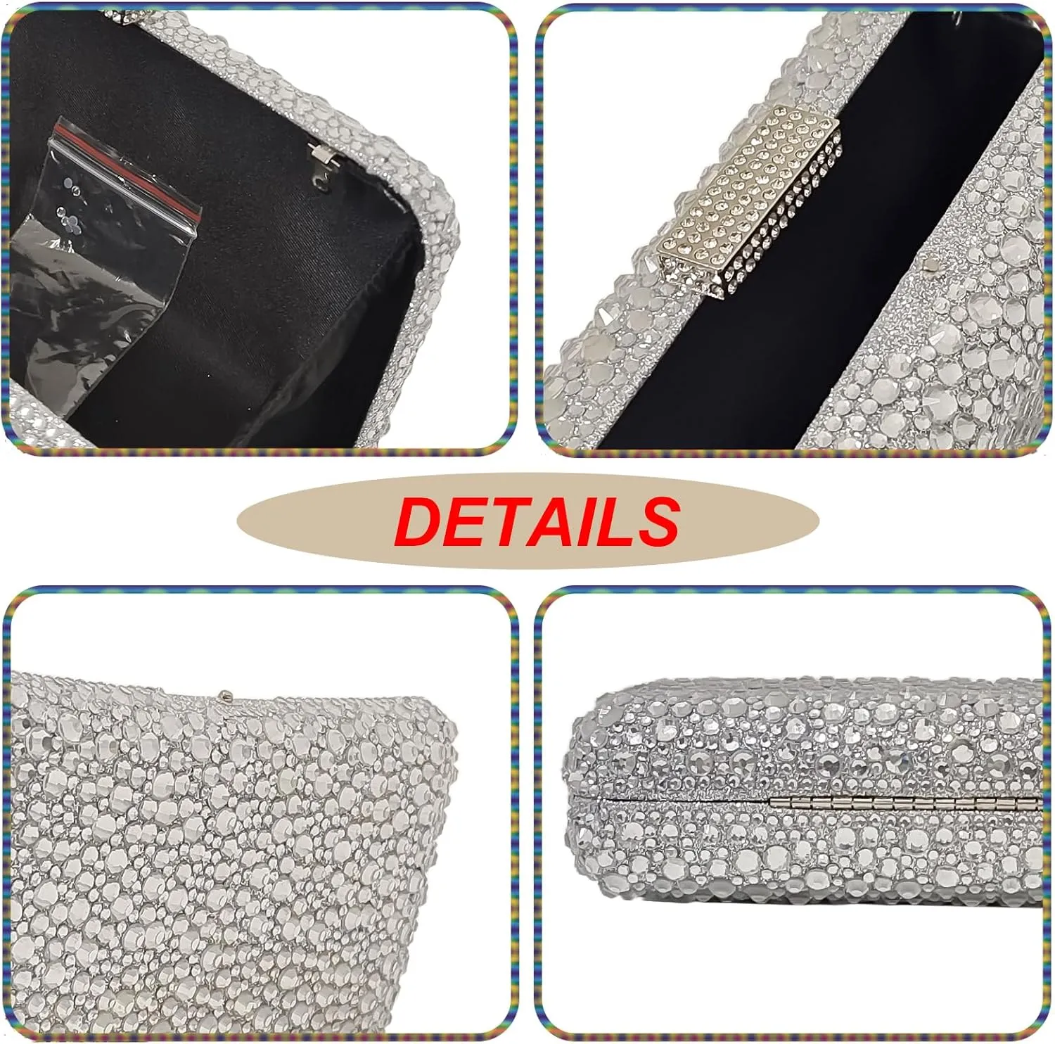 HUANG ZHUANG Women Evening Handbag Sparkly Rhinestone Clutch Handbags Crystal Purse Gem Party Purse Wedding Evening Bag