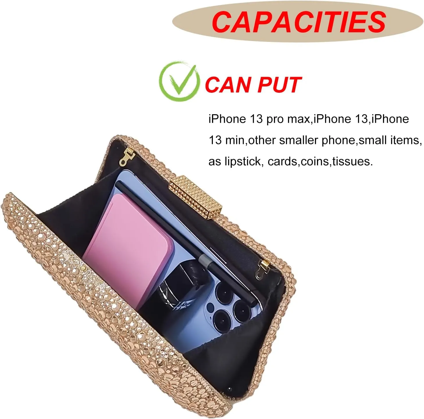 HUANG ZHUANG Women Evening Handbag Sparkly Rhinestone Clutch Handbags Crystal Purse Gem Party Purse Wedding Evening Bag