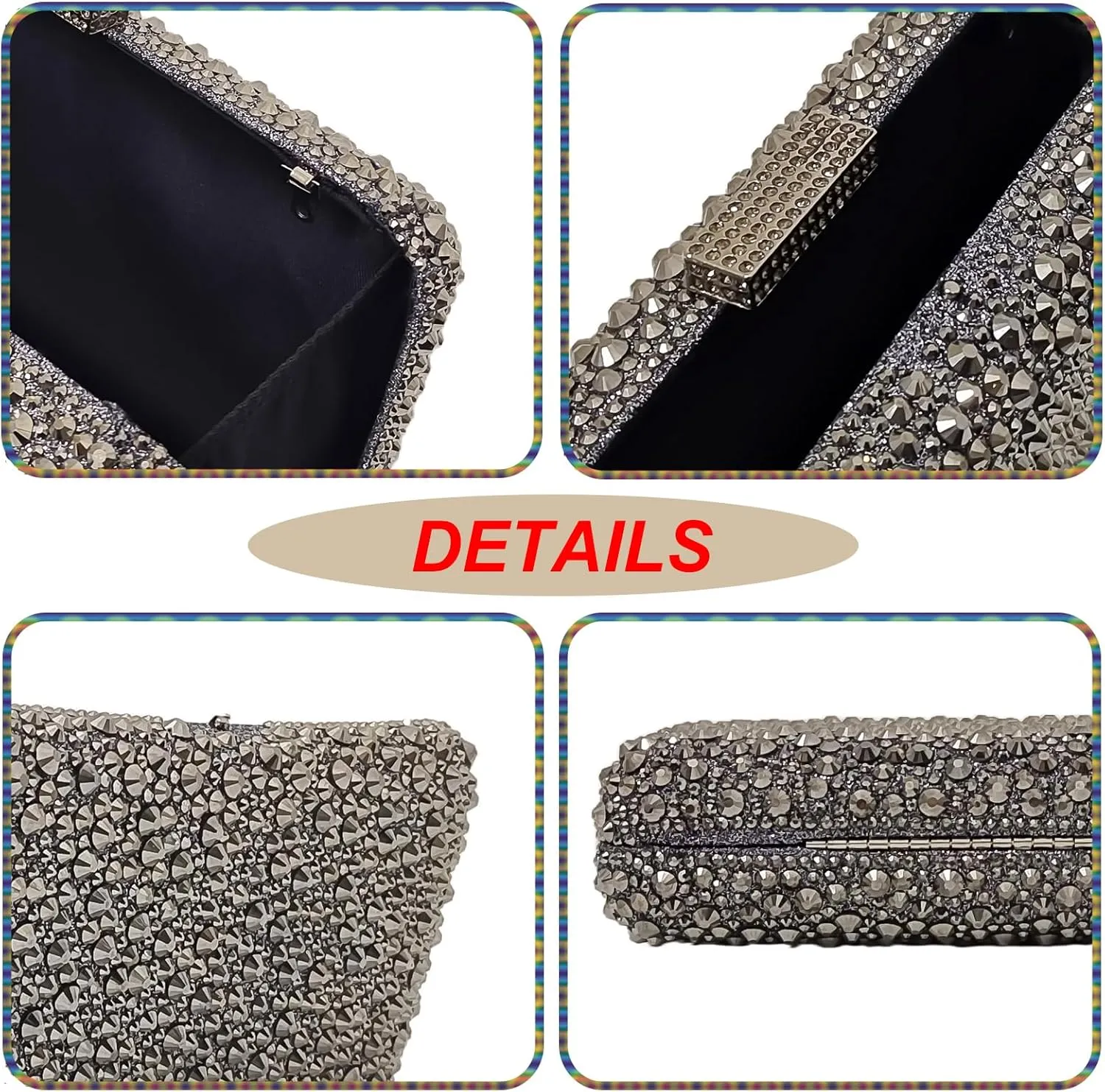 HUANG ZHUANG Women Evening Handbag Sparkly Rhinestone Clutch Handbags Crystal Purse Gem Party Purse Wedding Evening Bag