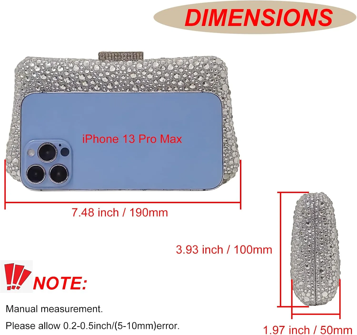 HUANG ZHUANG Women Evening Handbag Sparkly Rhinestone Clutch Handbags Crystal Purse Gem Party Purse Wedding Evening Bag