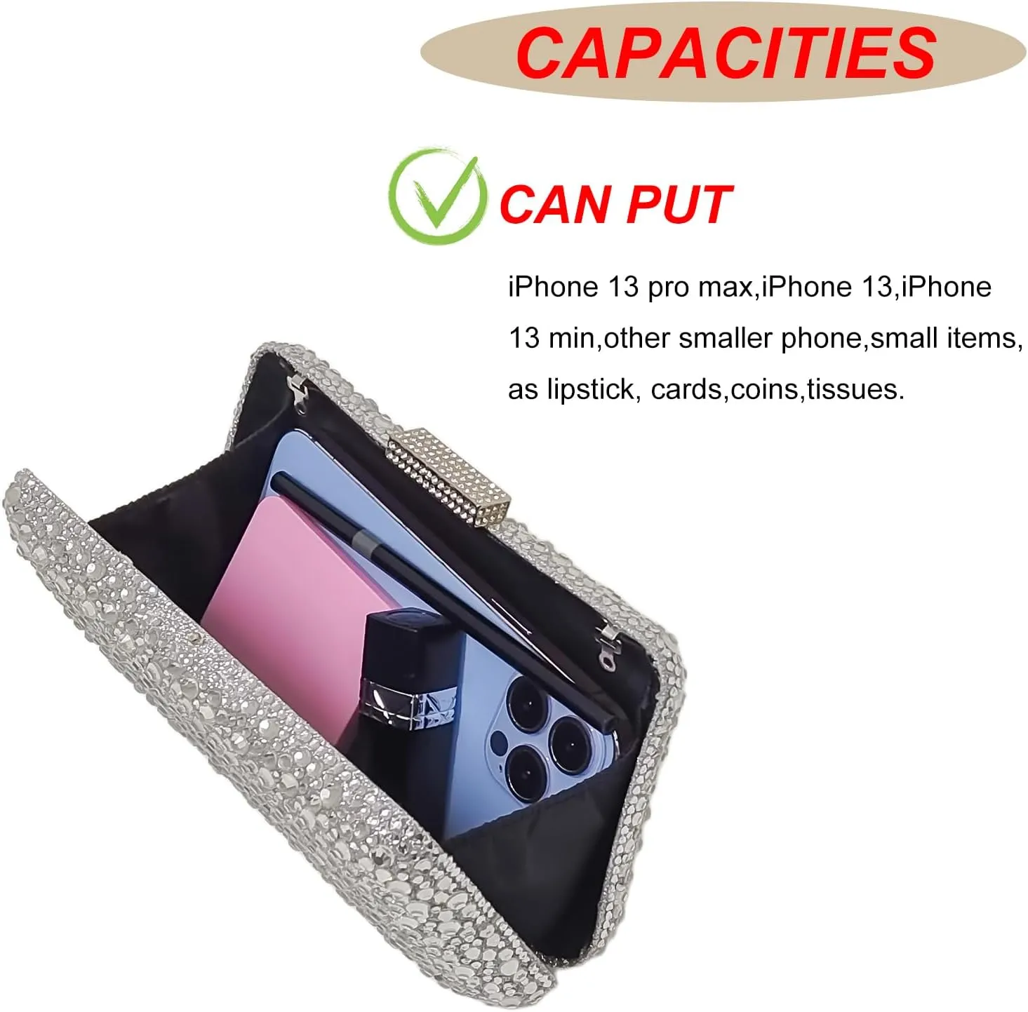 HUANG ZHUANG Women Evening Handbag Sparkly Rhinestone Clutch Handbags Crystal Purse Gem Party Purse Wedding Evening Bag